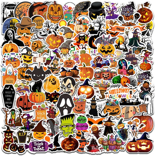 100PCS Non-Repeating Halloween Pumpkin Theme Stickers, Vinyl Waterproof Holiday Stickers,Halloween Goodie Bag Stuffers, Kids and Youth Adult Party Favors Gifts Party Supplies Decorations