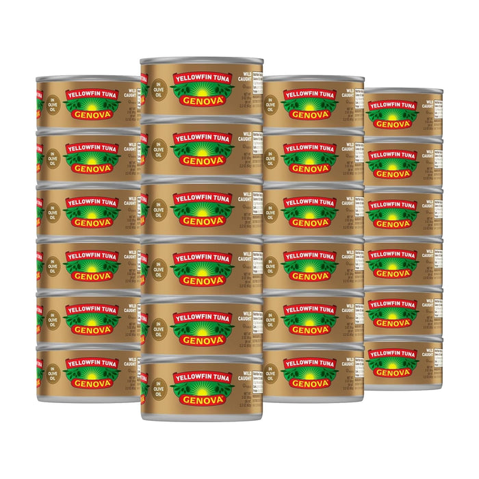 Genova Premium Yellowfin Tuna in Olive Oil, 5 Ounce Cans, 12-Pack – Nutrient Rich, High Protein Canned Tuna Fish - Delicious, Easy, Nutritious Ready to Eat Meals