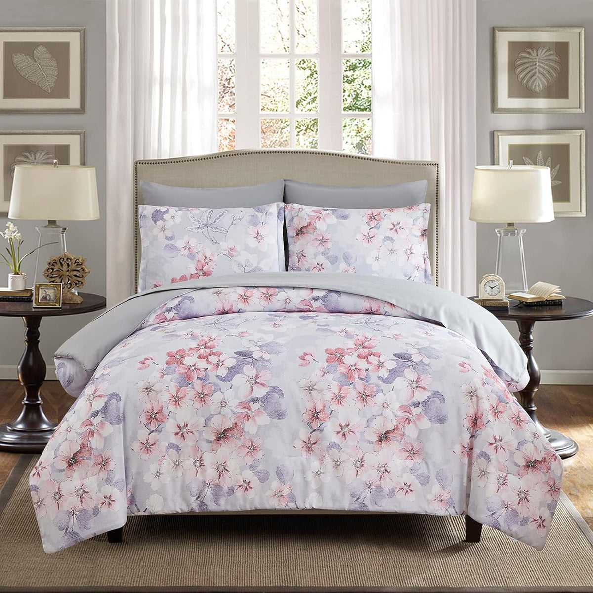 Boho Comforter Set Queen - 7 Pieces Bed in a Bag Floral Medallions Design, Bohemian Comforter Set with Sheets, Soft Microfiber Complete Bedding Sets All Season (Teal Blue, Queen)