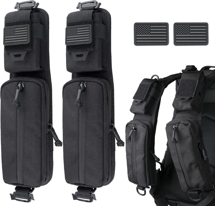 WYNEX Molle Accessories Pouch of Double Zipper Pocket Version, Backpack Strap Pouch Shoulder Strap Molle Attachment Tactical Accessories Bag Shoulder Starps Zipper Pocket Additional Phone Holder