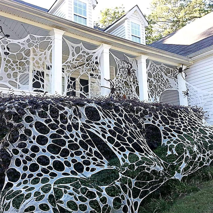 Spider Web Halloween Decorations Outdoor, Stretchy 450 sqft Halloween Spider Web, Cut-Your-Own Flexible Spider Webbing for Haunted House, Porch, Yard & Party (Spiders Not Included)
