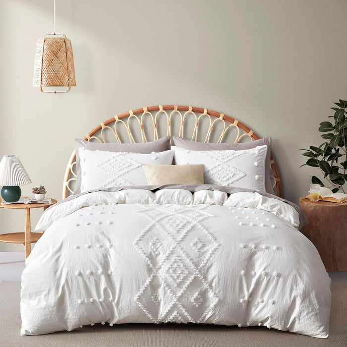 Oli Anderson Tufted Duvet Cover Queen Size, Soft and Lightweight Duvet Covers Set for All Seasons, 3 Pieces Boho Embroidery Shabby Chic Bedding Set (Pumpkin Brown, Queen, 90"×90")