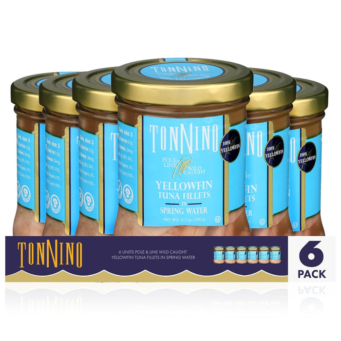 Tonnino Tuna Fish Yellowfin Pole&Line – Oregano – Pack of 6 – Alternative to Salmon – Protein Snacks – Ready to Eat Meals in Jar