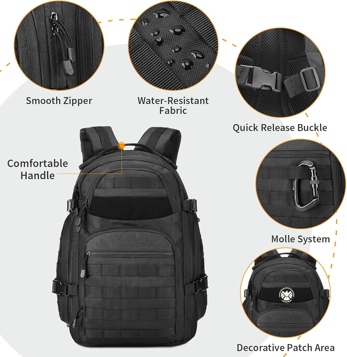 CamGo Tactical Backpack 28L MOLLE Hiking Daypack Small Miltary Bug Out Bag Army Rucksack for Outdoor Sport Motorcycle Travel