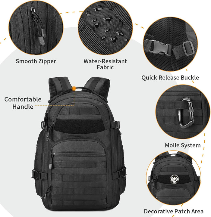 CamGo Tactical Backpack 28L MOLLE Hiking Daypack Small Miltary Bug Out Bag Army Rucksack for Outdoor Sport Motorcycle Travel