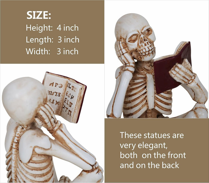 3 Pieces Halloween Skeleton Statue Halloween Skull Figurine Home Decor Reading Skeleton Figurines Decorations for Indoor Fireplace Home Kitchen Desk Office Party