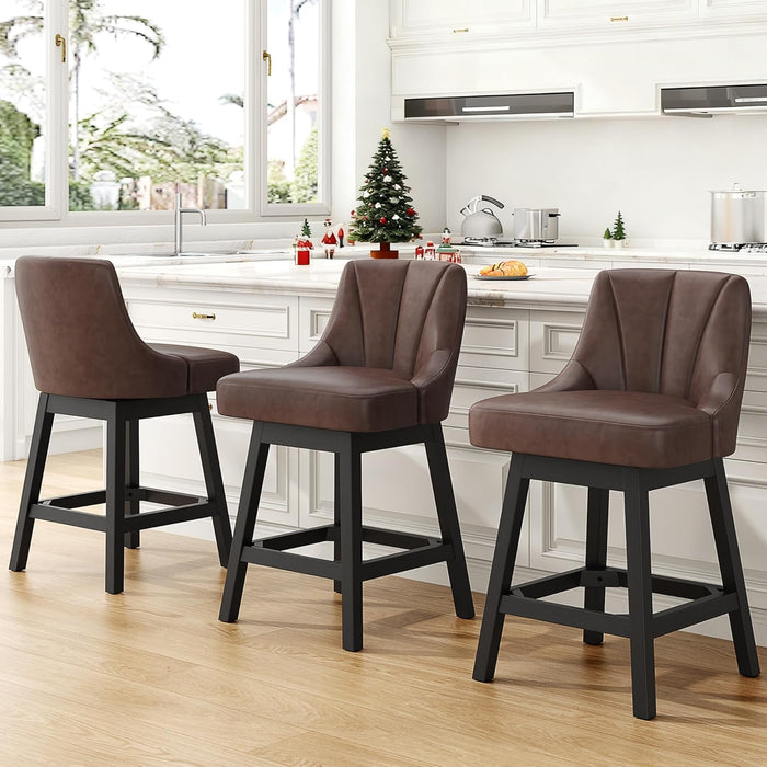 Swivel Bar Stools Set of 2, 26" Fabric Upholstered Counter Height Barstools, Modern Kitchen Island Chairs with Back and Solid Wood Legs for Home Bar Dining Room, Dark Grey
