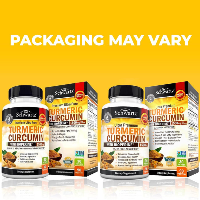 Turmeric Curcumin with Black Pepper Extract 1500mg - High Absorption Ultra Potent Turmeric Supplement with 95% Curcuminoids and BioPerine - Non GMO Tumeric Capsules for Joint Support - 90 Capsules