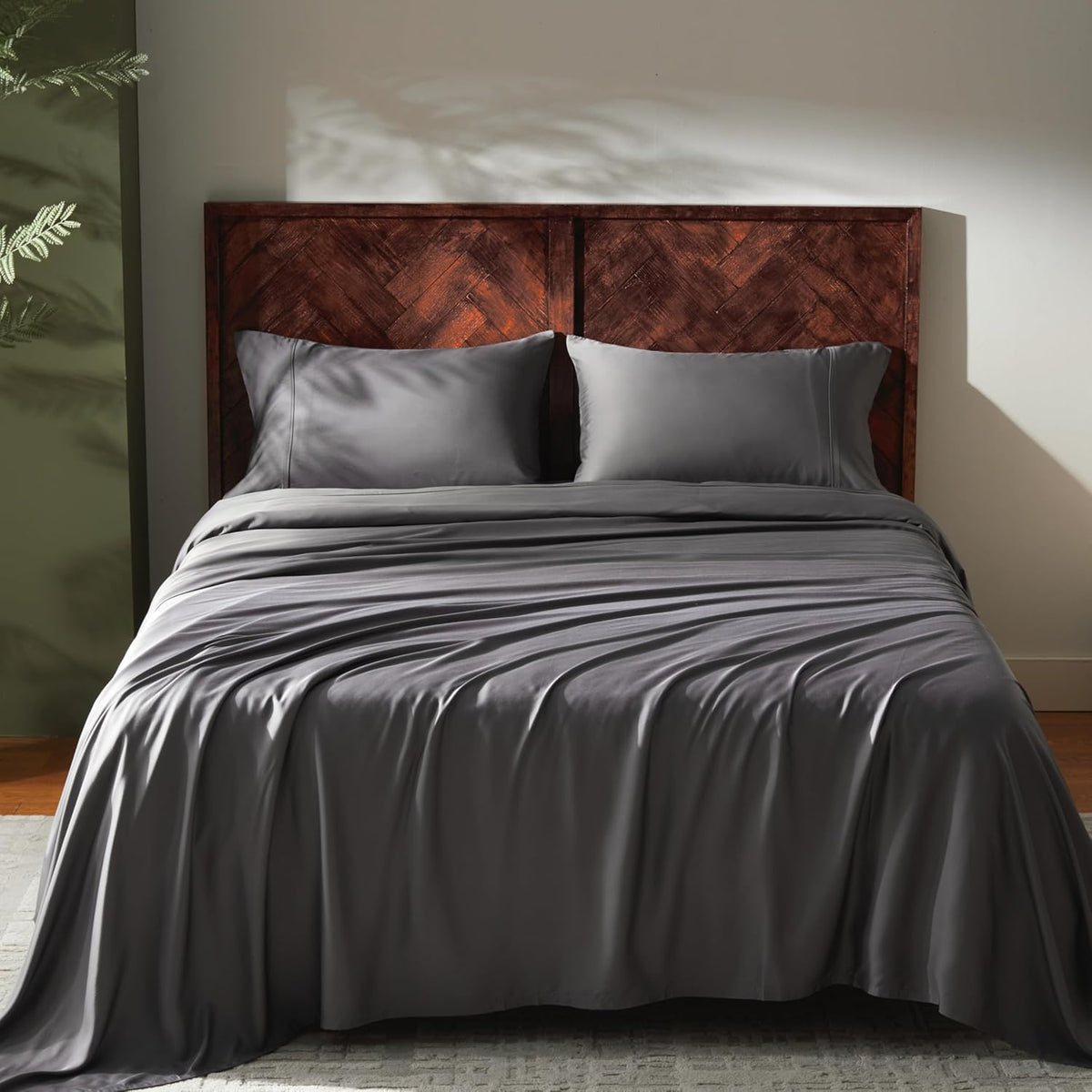 GOKOTTA 4-Pcs King Size Sheets Set, 100% Rayon Derived from Bamboo, 16 Inch Deep Pocket King Sheets with Elastic Corner Straps, Cooling Sheets for Hot Sleepers - Silky Soft & Breathable - Stone Grey