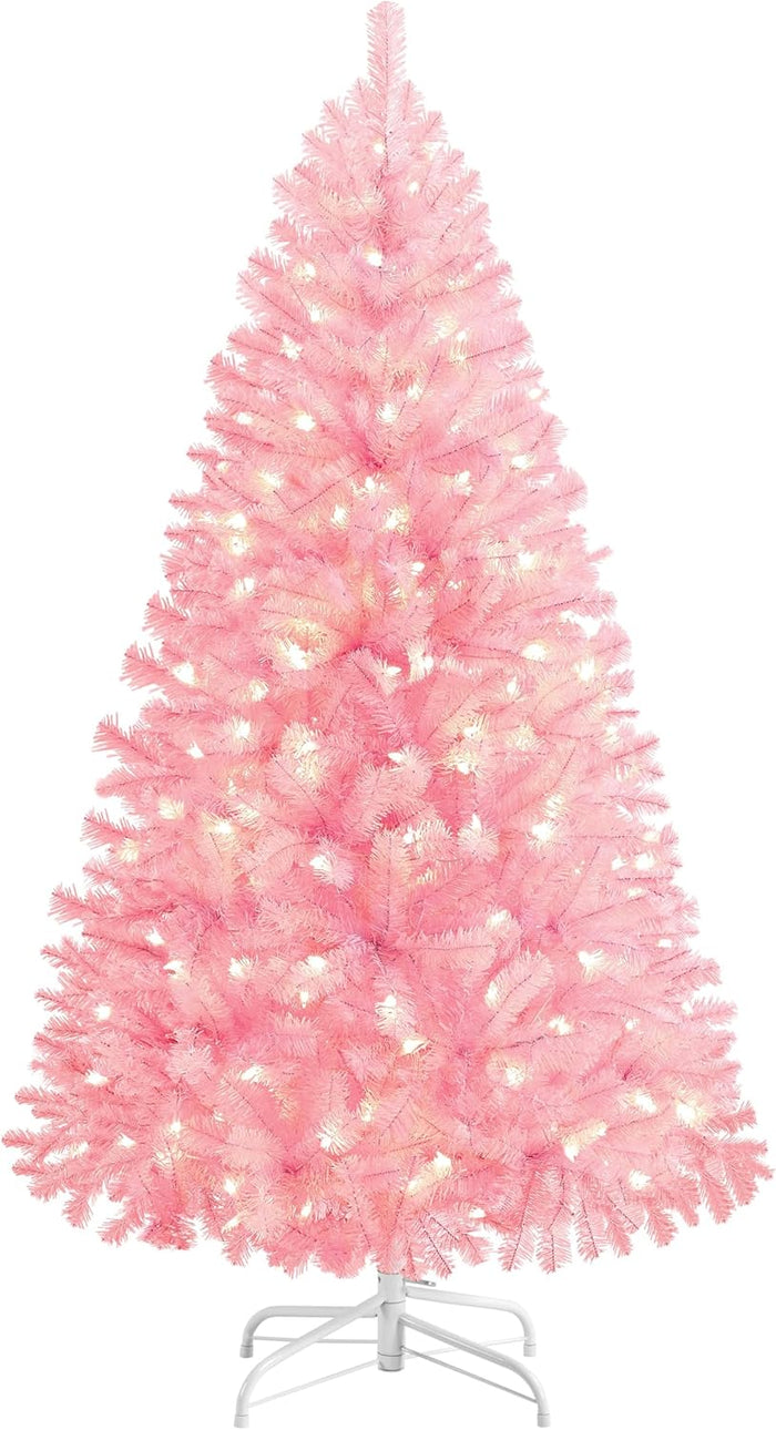 Yaheetech 9ft Pre-lit Spruce Artificial Hinged Christmas Pine Tree Prelighted Holiday Xmas Tree for Home Party Decoration with 850 Warm White Lights and 2160 Branch Tips, Green