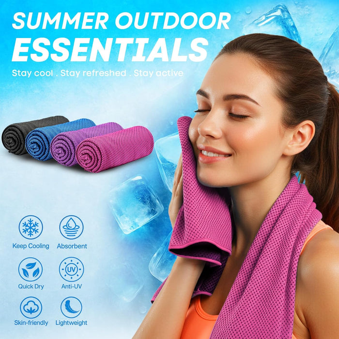 4 Pack Cooling Towels (40"x 12"), Soft Breathable Gym Towels, Tough Outdoors Ice Towel for Neck and Face, Camp Essentials Microfiber Sweat Towels for Gym, Run, Yoga, Workout, Travel, Climb