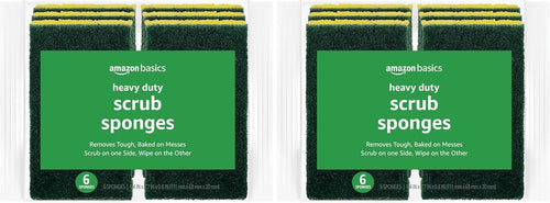 Amazon Basics Cleaning Sponges, Multipurpose, Heavy Duty Scrub Sponges, Yellow/Green, 6-Pack