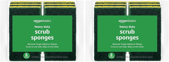 Amazon Basics Cleaning Sponges, Multipurpose, Heavy Duty Scrub Sponges, Yellow/Green, 6-Pack