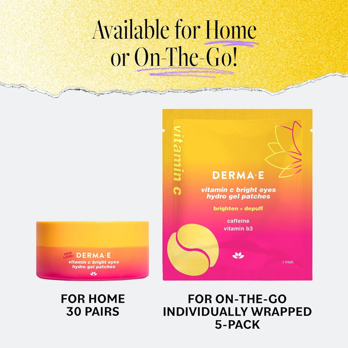 Derma E Vitamin C Bright Eyes Hydro Gel Under Eye Patches for Dark Circles (60 Ct, 30 Pairs) Allantoin, Caffeine & Vitamin B3, Collagen Eye Patches for Fine Lines, Wrinkles, Dark Circles & Puffy Eyes