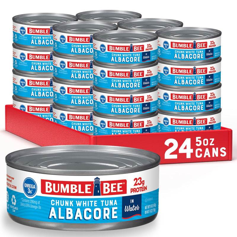 Bumble Bee Chunk White Albacore Tuna in Water, 5 oz Can (Pack of 4) - Wild Caught Tuna - 23g Protein per Serving, High in Omega-3s - Non-GMO Project Verified, Gluten Free, Kosher
