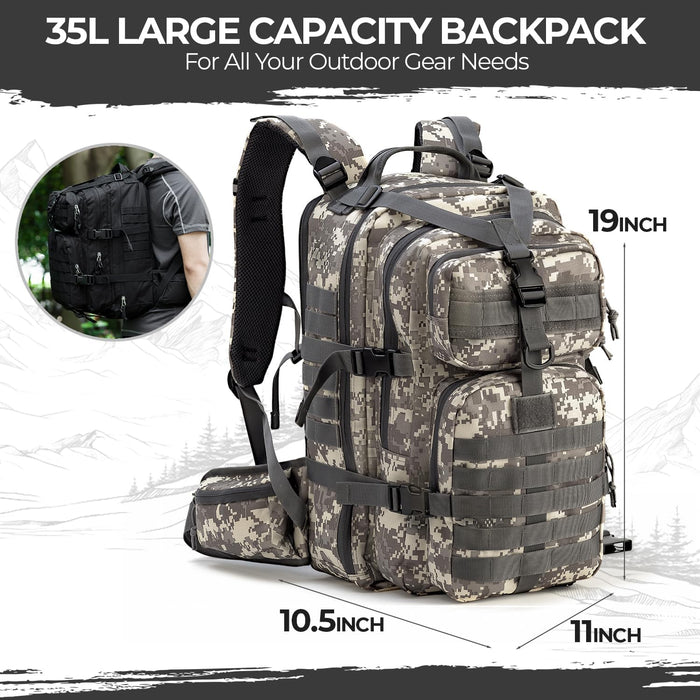 MIRACOL Tactical Survival Backpack Kit: 35L MOLLE Pack with 2.5L Hydration Bladder - Emergency Go Bag for Urban Disaster Volunteers - Reflective Rescue Gear for Evacuation & Field Missions