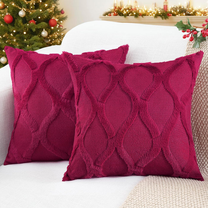 decorUhome Throw Pillow Covers 18x18 Inch Set of 2, Soft Plush Faux Fur Wool Cream White Couch Pillow Covers, Decorative Neutral Pillow Cases for Bed Sofa Living Room Home Decor