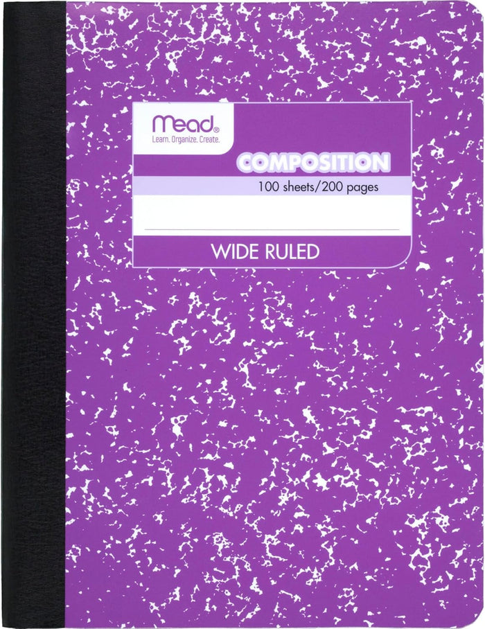 Mead Composition Notebook, Wide Ruled Paper, 7-1/2" x 9-3/4", 100 Sheets, Black Marble (09910)