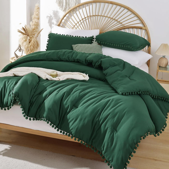 YIRDDEO Queen Comforter Set - Comforter Queen Size Sets with Ball Pom Fringe, Soft Bedding Set for All Seasons - 3 Pieces, 1 Comforter (90"x90") & 2 Pillow Shams (20"x26"), Taupe