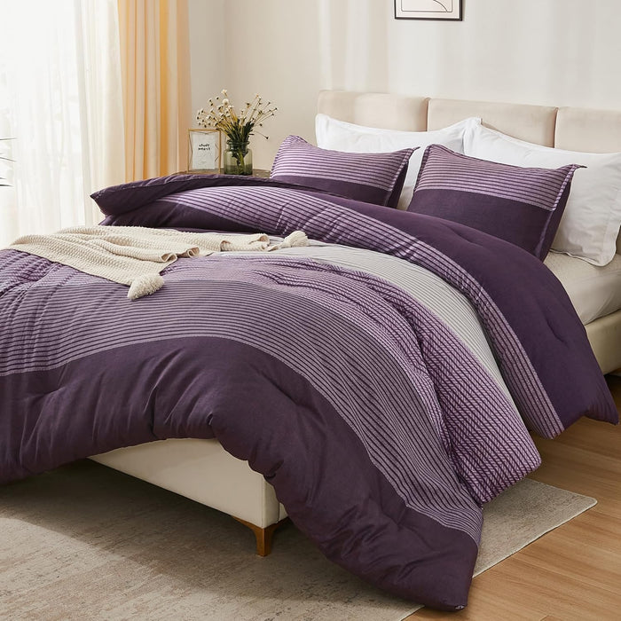 Litanika Full Size Comforter Sets Black White Grey - 3 Pieces Lightweight Bedding Set, All Season Down Alternative Comforter (1 Comforter, 2 Pillowcases)