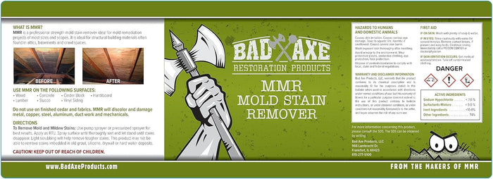 Bad Axe MMR Instant Mold Stain and Mildew Stain Remover - Professional Strength, Contractor Grade Cleaning Solution, Professional Quality Formula, Odor Removal, (1) Gallon & (1) 32oz