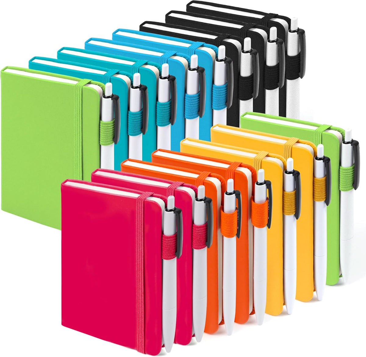 feela 15 Pack Pocket Small Notebooks Bulk, Mini Cute Notepads Hardcover College Ruled Lined Journals with Pen Holder for School Business Memos, with 15 Black Pens, 3.5”x 5.5”, A6, Navy