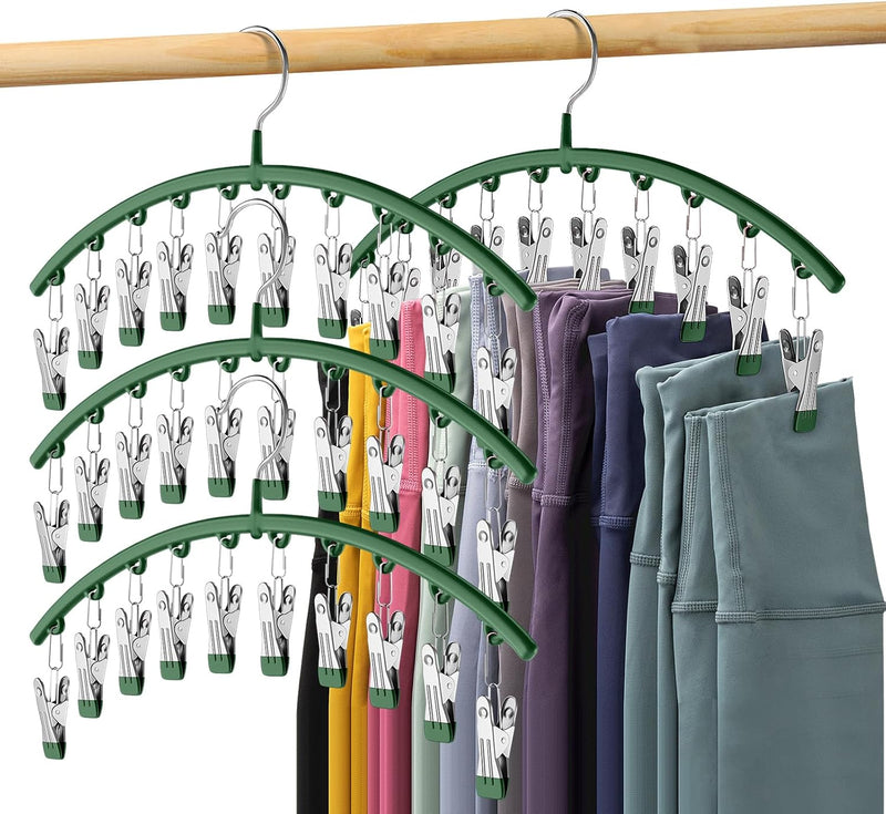 Legging Organizer for Closet, Metal Yoga Pants Hangers 2 Pack w/10 Clips Holds 20 Leggings, Space Saving Hanging Closet Organizer w/Rubber Coated Closet Organizers and Storage, Black