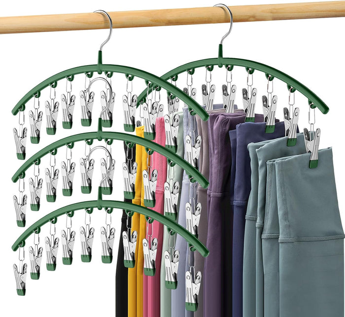 Legging Organizer for Closet, Metal Yoga Pants Hangers 2 Pack w/10 Clips Holds 20 Leggings, Space Saving Hanging Closet Organizer w/Rubber Coated Closet Organizers and Storage, Black
