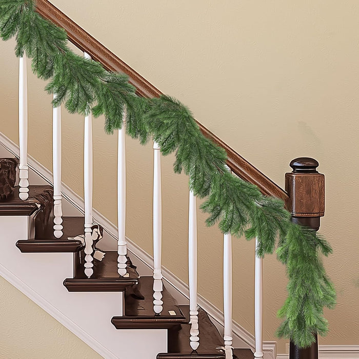 6.5Ft Christmas Norfolk Pine Garland, Real Touch Norfolk, Artificial Realistic for Holiday Mantel Fireplace Christmas Table Home Outdoor