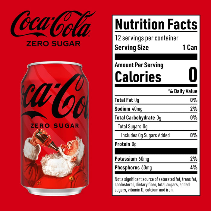 Coca-Cola Zero Sugar Soda, 12 fl oz Cans, 12 Pack - Classic Cola Soft Drink Fridge Pack