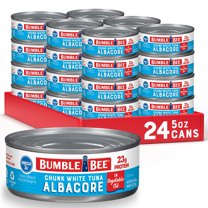 Bumble Bee Chunk White Albacore Tuna in Water, 5 oz Can (Pack of 4) - Wild Caught Tuna - 23g Protein per Serving, High in Omega-3s - Non-GMO Project Verified, Gluten Free, Kosher