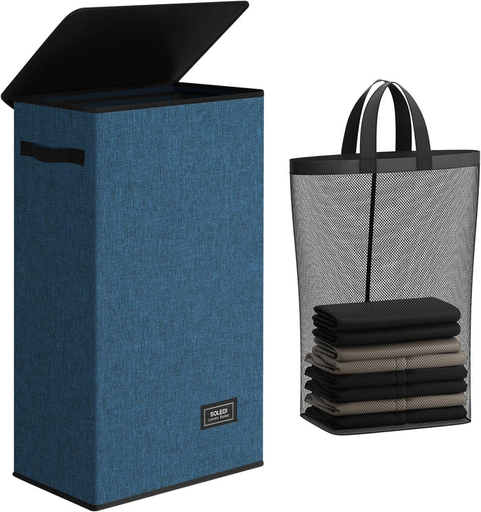 SOLEDI Laundry Hamper with Lid 100L Large & Tall Collapsible Laundry Basket, Clothes Hamper with Bag Removable Easy to Carry, Dirty Hampers for Bedroom, Bathroom, Dorm, College, Grey