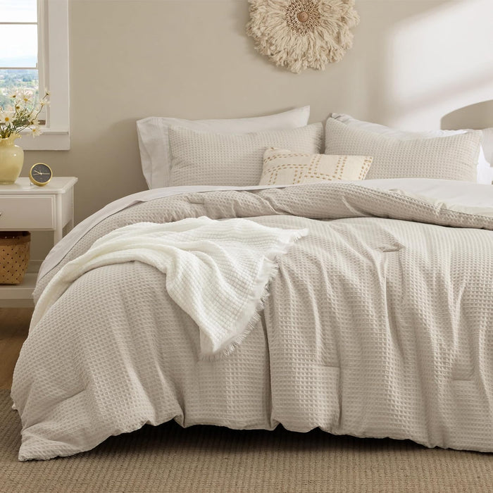 Bedsure Waffle Comforter Set Queen, Soft and Breathable Khaki Bedding Comforter Set, 3 Pieces, 1 Waffle Weave Comforter (90" x 90") and 2 Pillowcases(20" x 26")