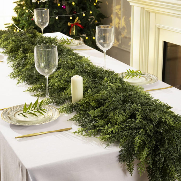 9 Ft Christmas Cedar Garland, Realistic Faux Pine Garlands, Green Artificial Greenery Garland for Winter Home, Mantle, Fireplace, Indoor, Outdoor Christmas Decorations (1Pcs)