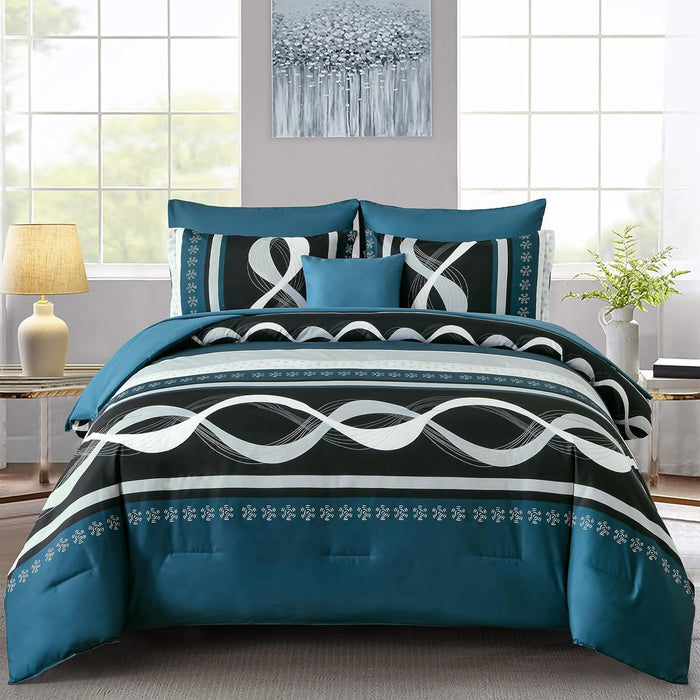 Anibedding Black Comforter Set Queen Size,8 Pieces Boho Bed in a Bag Patchwork Striped Comforter Set, Soft Microfiber Bedding Set for All Season(90"×90")
