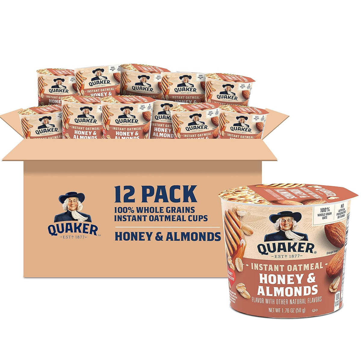 Quaker Instant Oatmeal Express Cups, Maple & Brown Sugar, 1.69 Ounce (Pack of 12)