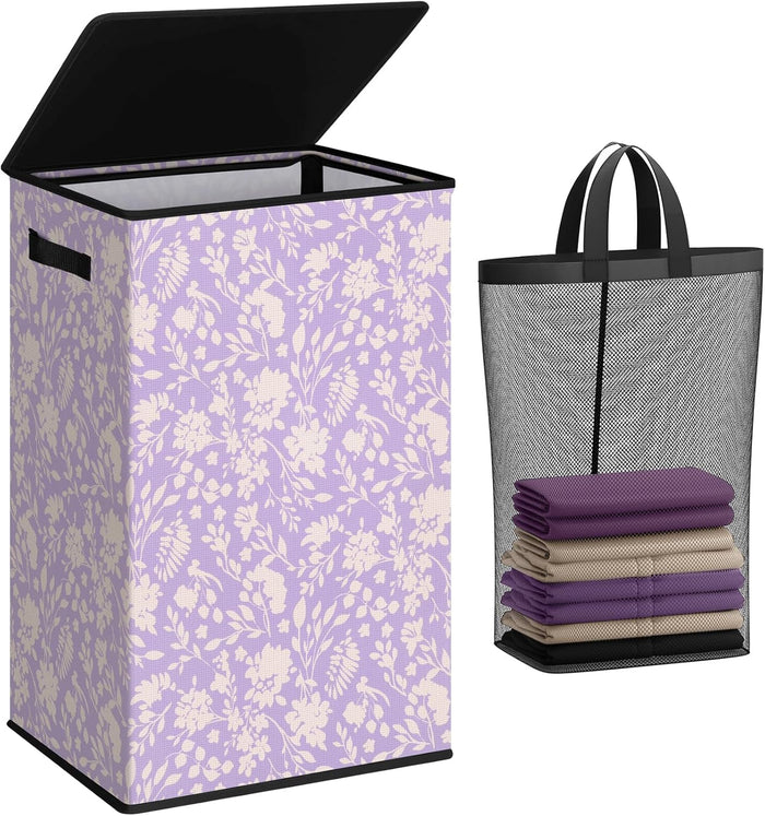 SOLEDI Laundry Hamper with Lid 100L Large & Tall Collapsible Laundry Basket, Clothes Hamper with Bag Removable Easy to Carry, Dirty Hampers for Bedroom, Bathroom, Dorm, College, Grey