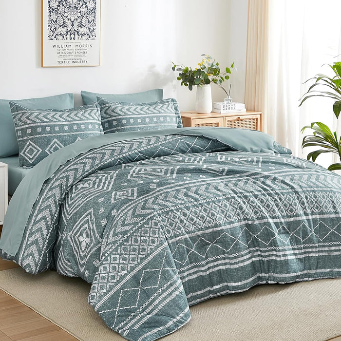 Yiran Black Comforter Set King Size, Boho Aztec Comforter Bedding Set, 7 Piece Bohemian Bed in a Bag, Soft Microfiber Striped Complete Bedding Set with Sheets for All Season