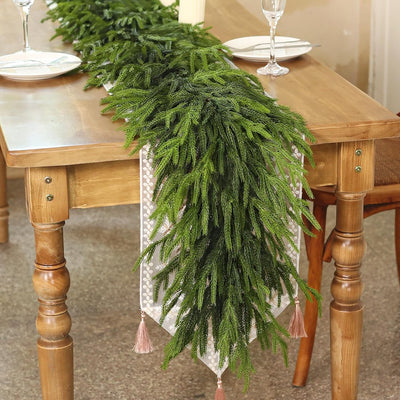 9FT Real Touch Norfolk Pine Garland - Artificial Christmas Garland Fake Green Faux Pine Needles Garland for Table Fireplace Mantle Holiday Home Indoor Outdoor Decor (2PCS)