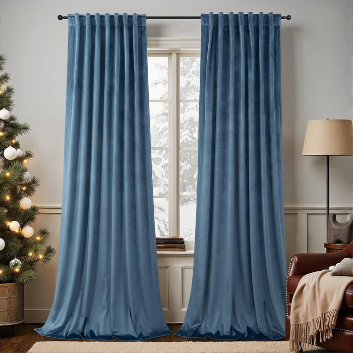 Velvet Curtains 84 Inch Length 2 Panels Set Gold Brown Light Blocking Thermal Insulated Room Darkening Window Drapes Soft Luxury Curtain for Living Room Bedroom Back Tab Pleated Pocket 7ft Long Golden