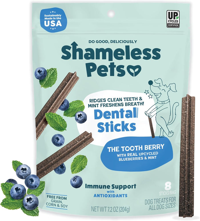 Shameless Pets Dental Treats for Dogs, Variety (4-Pack) - Healthy Sticks for Teeth Cleaning & Fresh Breath - Dog Bones Dental Chews Free from Grain, Corn & Soy