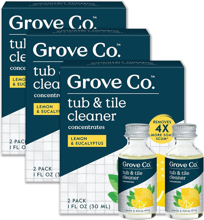 Grove Co. Tub and Tile Cleaner Refill Concentrate (2 x 1 Fl Oz) + 1 x Reusable Glass Spray Bottle (16 Oz) Plant-Based Cleaning Supplies Bundle, No Plastic Waste, Lavender & Thyme Scent