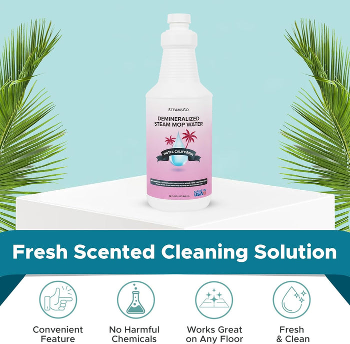 Steam & Go Deminerilized Water - Multi-Surface Cleaner for Steam Cleaners, Hardwood Floors, Kitchens, & Bathrooms - Germ-Killing Formula - Hotel California Scent - 32 Ounces (Pack of 1)