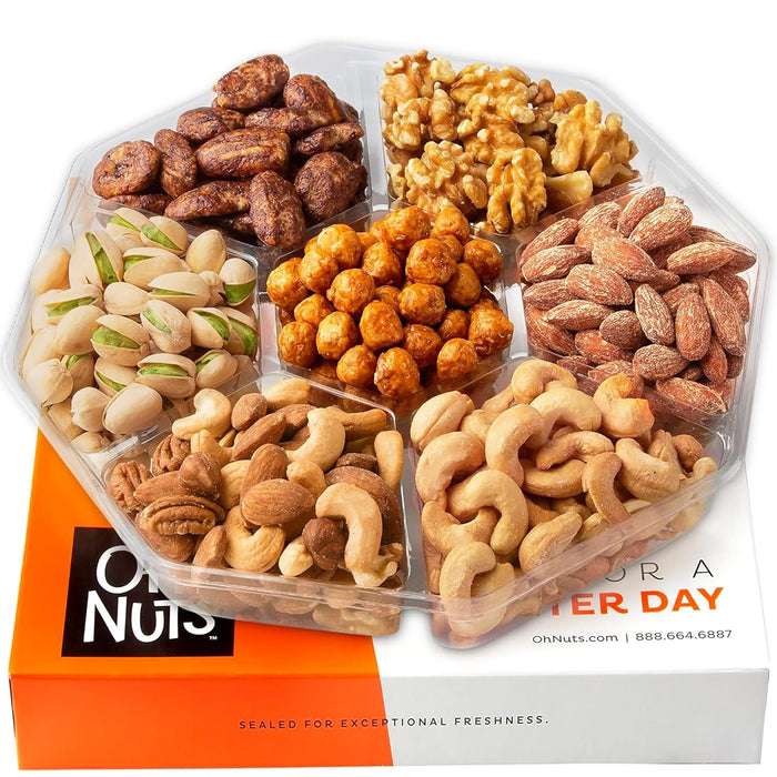 Oh! Nuts 7 Variety Nuts Gift Basket - Healthy Food Assorted Nuts Gifts Baskets - Holiday Gourmet Gift Boxes - Gift Box Ideas for Birthday, Corporate, Men and Women - Large Premium