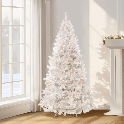 Annecy 6ft Pre-Lit Christmas Tree, Green Artificial Full Spruce Christmas Tree for Home, Office, Party Decoration w/ 970 Branch Tips, 250 Warm White & Multi-Color Lights, Metal Hinges&Base,Green 6 ft