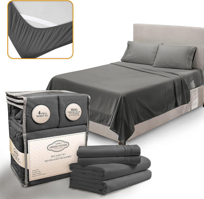Queen Sheet Set - Elastic Corner Straps - Soft Cooling Sheets - Luxury Hotel Bed Sheet - Deep Pockets Microfiber Bedsheet - Bedding Sheets & Pillowcases - 4 Piece (Queen Size, Gray)