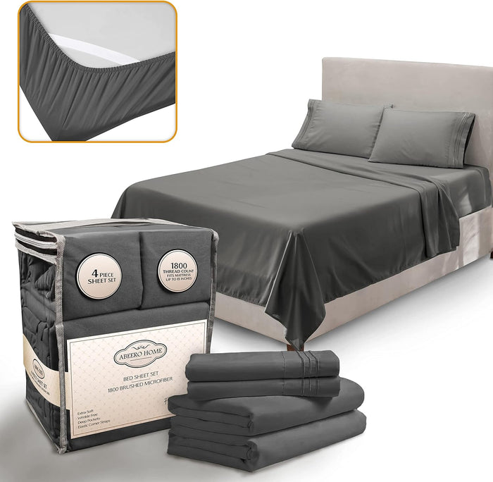 Queen Sheet Set - Elastic Corner Straps - Soft Cooling Sheets - Luxury Hotel Bed Sheet - Deep Pockets Microfiber Bedsheet - Bedding Sheets & Pillowcases - 4 Piece (Queen Size, Gray)