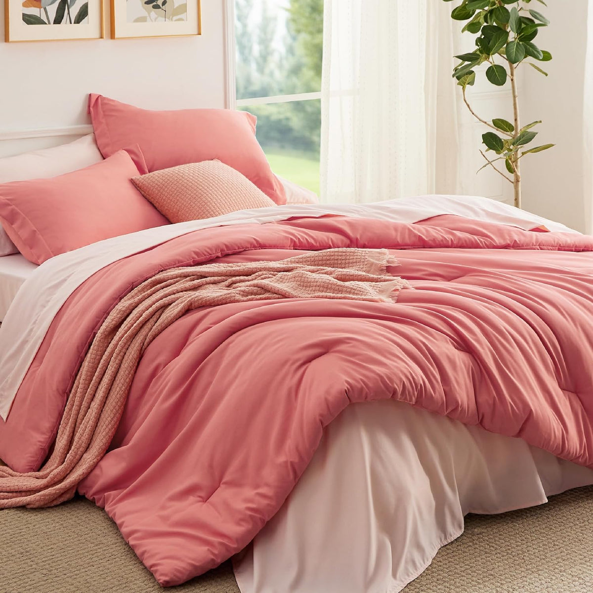 Bedsure Full Size Comforter Set - 7 Pieces Sage Green Full Bedding Set for All Seasons, Boho Contrasting Design Bed in a Bag with Comforter, Sheets, Pillowcases & Shams