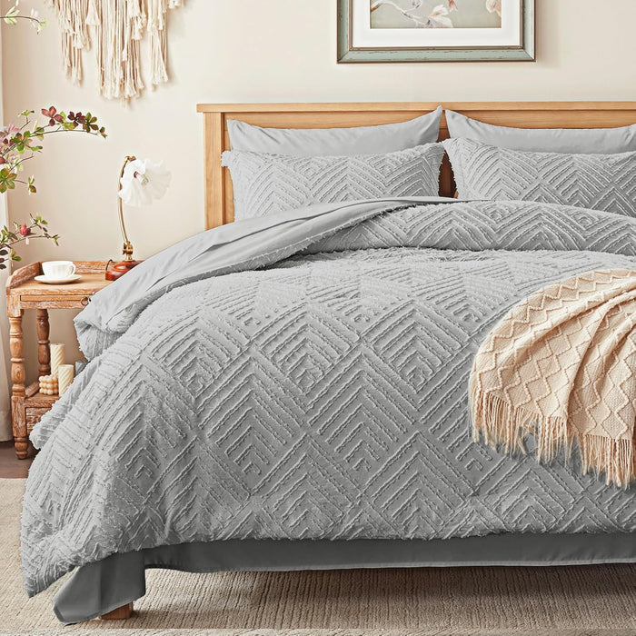 Zzlpp Full Comforter Set 7 Pieces, Beige Tufted Bed in a Bag with Comforter and Sheets, All Season Boho Bedding Sets with 1 Comforter, 2 Pillow Shams, 2 Pillowcases, 1 Flat Sheet, 1 Fitted Sheet