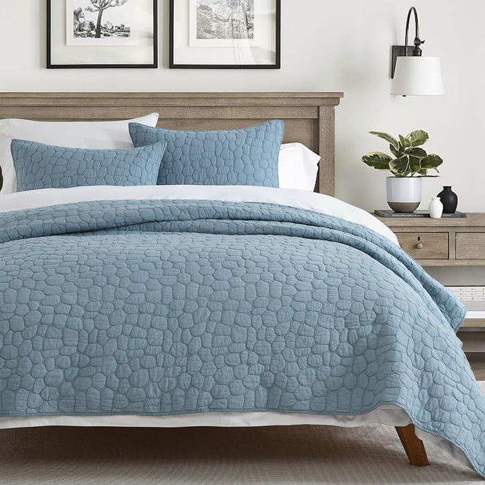 HORIMOTE HOME 100% Cotton Quilt Set Queen Size, Charcoal Pre-Washed Bedspreads Coverlet Set in Geometric Pattern, Cozy Lightweight Stitching Decorative Bedding Cover with 2 Shams for All Season